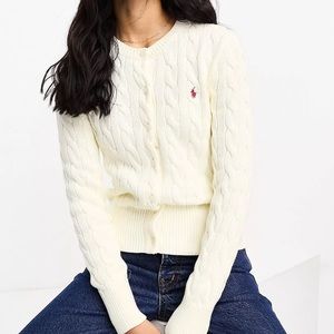 Polo Ralph Lauren Girls Pony Logo Long Sleeve Cable Knit Sweater Cardigan